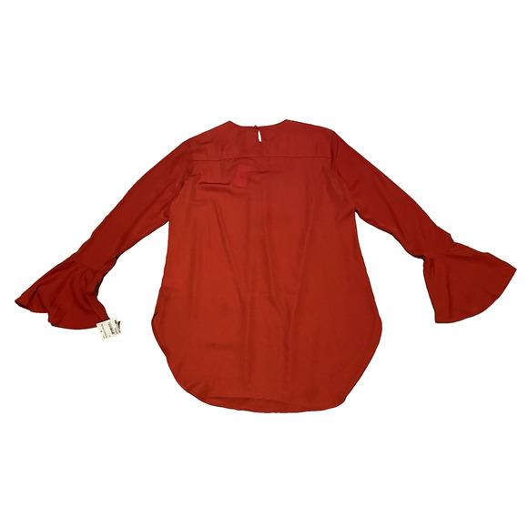 NWT Treasure Bond Silky Blouse Womens Small Red High Collar Office Modern Blouse - Picture 5 of 16